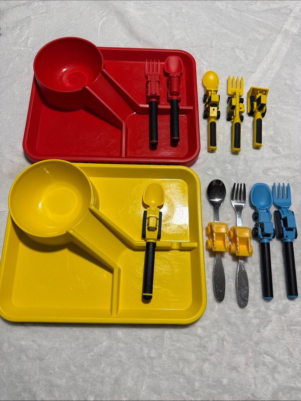 Yellow and Red food Trays with Matching Utensil Clips
